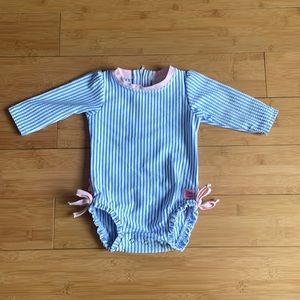 Ruffle butts long sleeve swimsuit seersucker stripe 3-6M